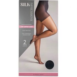 Silk Impressions 20 Denier Sheer Black Tights and Control Top Pantyhose 2-Pk Sm